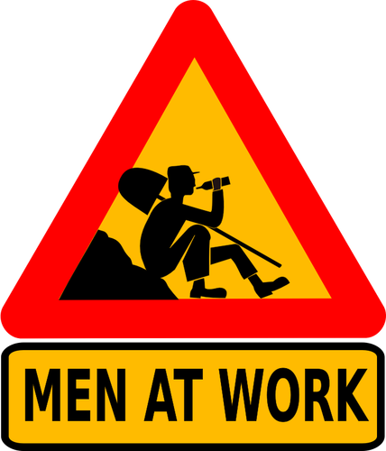 Vector miniatură a bărbaţilor la semn de avertizare de lucru