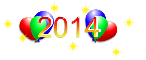 Feliz año nuevo 2014 con dibujo vectorial de globos