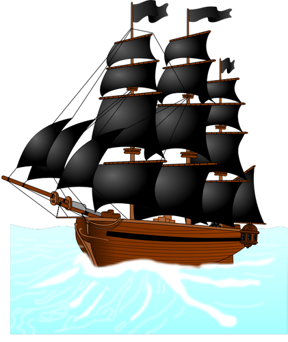 Grafika wektorowa ogromny pirat wyuczyć w niesforne morze
