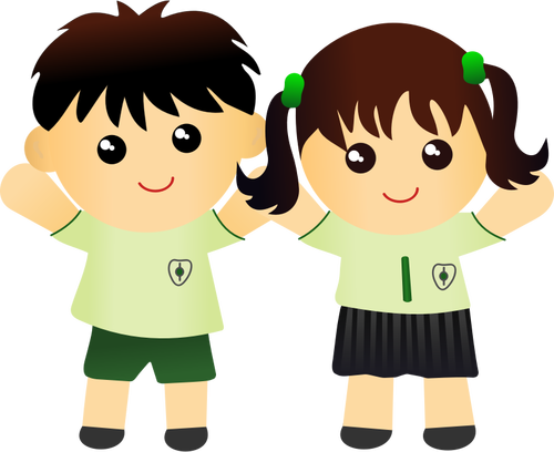 Niño y niña en dibujo vectorial uniforme escolar