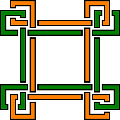 Neliökuvio vihreällä ja oranssilla viivavektorikuvalla
