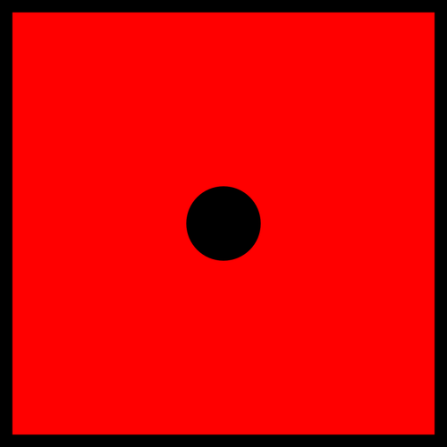 En svart prikk på røde terninger