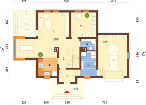 Vektorigrafiikka yhden makuuhuoneen talon arkkitehtonisesta suunnitelmasta