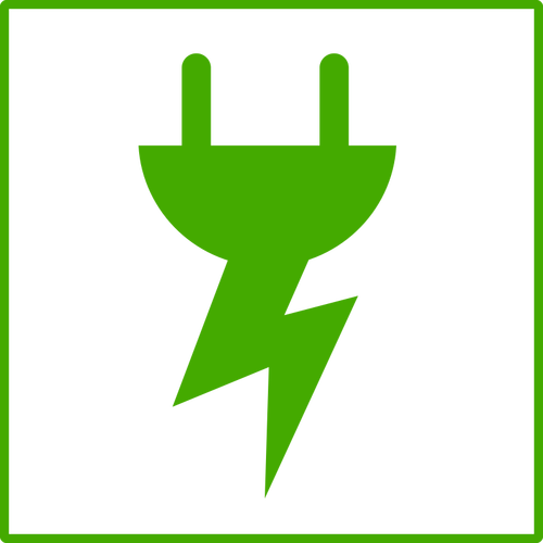 Gráficos vectoriales de icono de electricidad verde eco con frontera fina