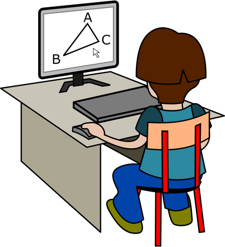 Băiat folosind calculatorul de desen vector