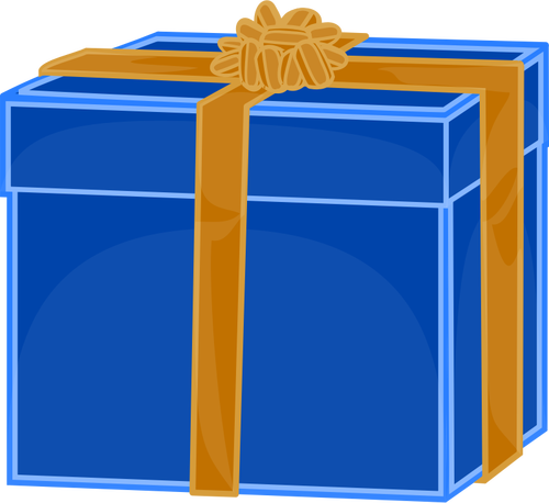 Vektorikuva sinisestä lahjalaatikosta, jossa on kultainen nauha