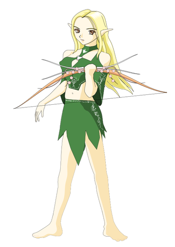 Grafis vektor pemanah gadis dalam pakaian hijau