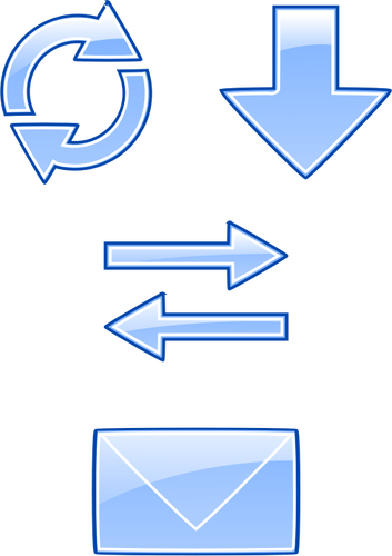 नीले और चमकदार ई-मेल और इंटरनेट प्रतीक वेक्टर क्लिप आर्ट