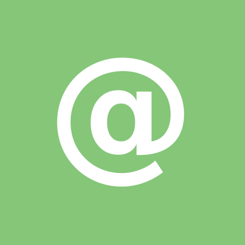An "at" (@) sign in a square vector image