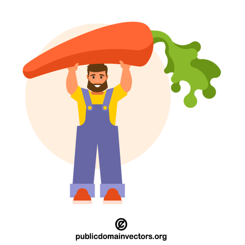 एक विशाल गाजर पकड़े हुए किसान