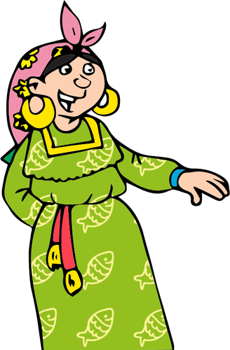 Vektor gambar wanita Gipsy tua di gaun hijau