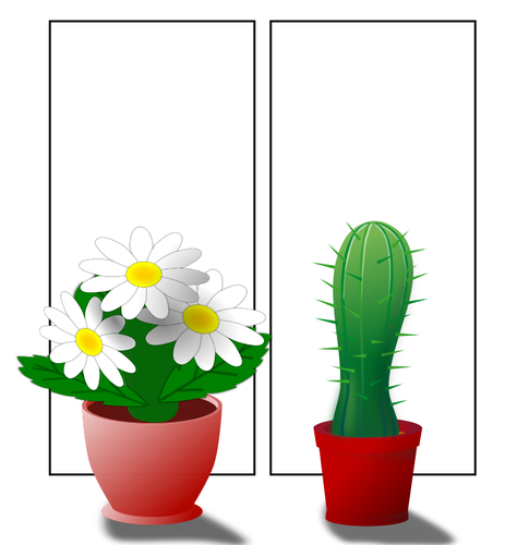 Векторные иллюстрации растений в горшках на окне