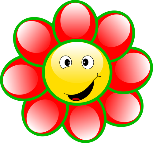 Ritning av leende röd och grön blomma