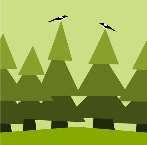 Floresta com ilustração de pássaros
