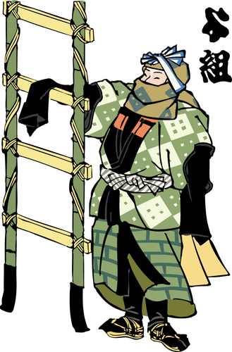 Edo-Feuerwehrmann mit Leiter-Vektor-illustration