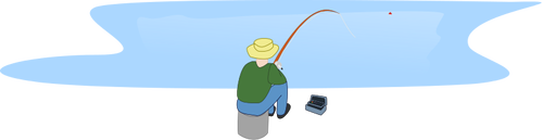Pêcheur à la pêche en une image vectorielle de lac
