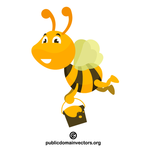 शहद की एक बाल्टी के साथ उड़ने वाली मधुमक्खी
