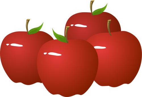 Vektorikuva neljästä kiiltävästä omenasta