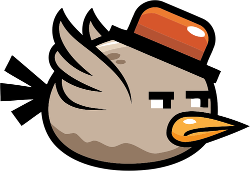 Kreslený pták s kloboukem