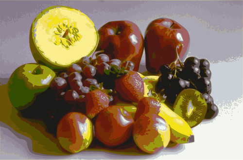 Grafica vettoriale di selezione frutta stilizzata su un tavolo