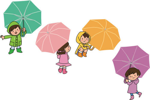 Barn med paraplyer bilde