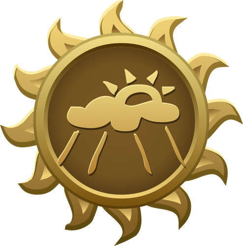 Vector Illustrasjon av regnværsdag solen formet emblem