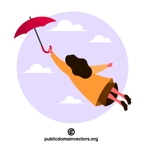 Flicka som flyger med paraply