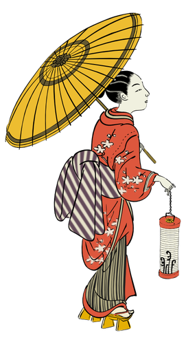 लालटेन वेक्टर छवि के साथ जापानी लड़की