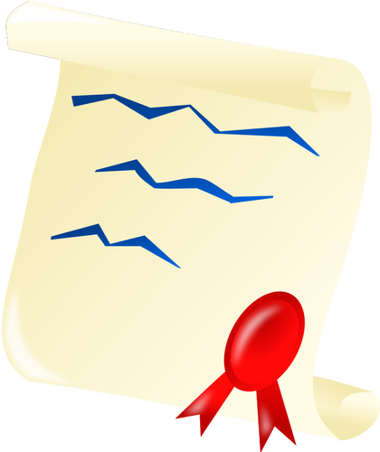 Vektor-Illustration von Abschluss-Dokument mit einem roten Siegel