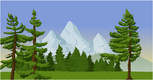 Scena di montagna con alberi di pino