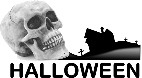 Paisaje de Halloween con dibujo vectorial de cráneo