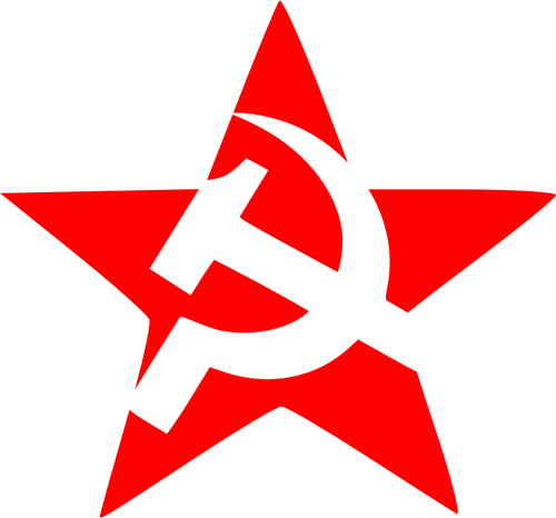Vector drawing of hammer and sickle in five leg star