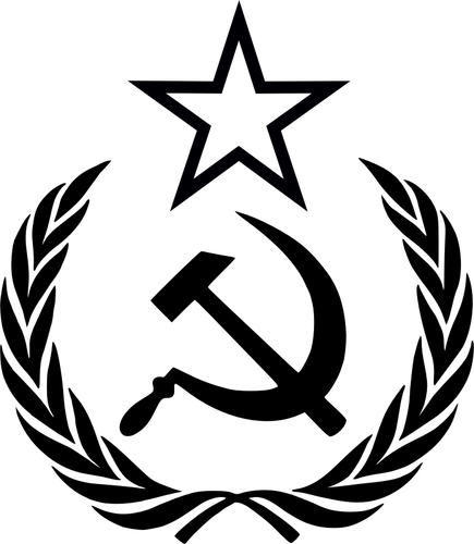 Line art vector clipart du marteau, drépanocytose et étoiles dans la Couronne de Laurier