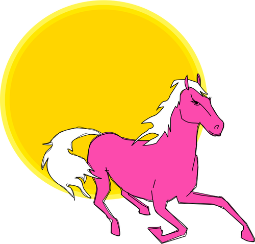 Vector clip art of running pink horse in sun