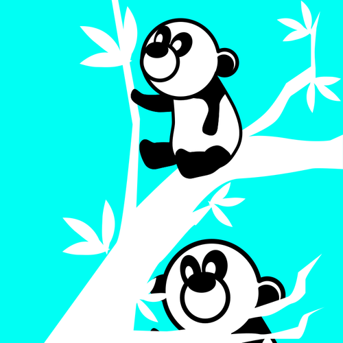 Två panda björnar i ett träd