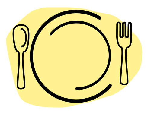 Vectorillustratie van diner plaat met lepel en vork
