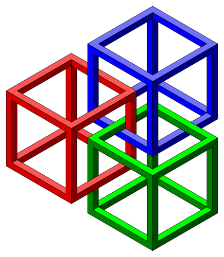 Vector image of tied-up colorful cubes forming an optical illusion