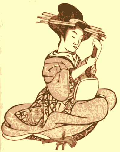 Geisha sosteniendo instrumento musical vector illustration