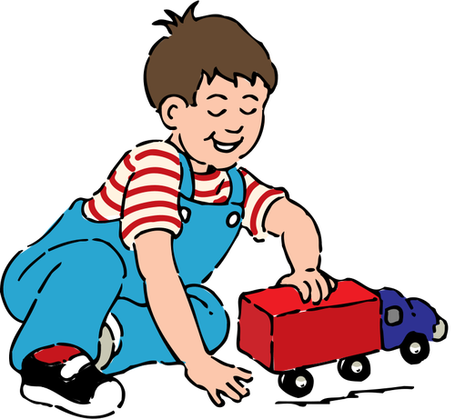 Мальчик играет с игрушкой грузовик векторной графики