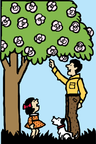 父亲和女儿下树矢量图像