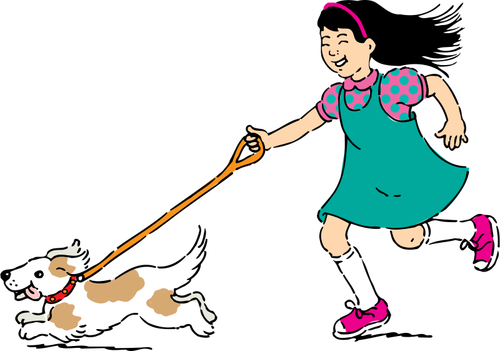 Meisje lopen hond vector afbeelding
