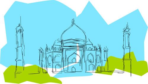 Vector de atracción turística Mahal Taj dibujo
