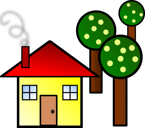 Jednoduché kreslení domu s hustou bílou kontury a červenou střechou