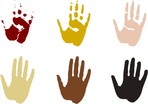 Mão imprime em ilustração vetorial de cores diferentes