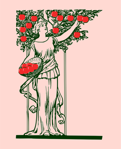 Vektor Klipart ženy držící košík s jablky