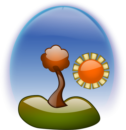 Векторная иллюстрация блеска пейзаж с деревом и солнце