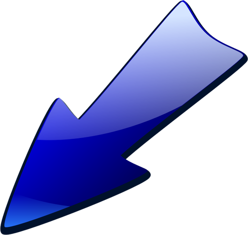 Freccia blu rivolta verso il basso la grafica vettoriale sinistro
