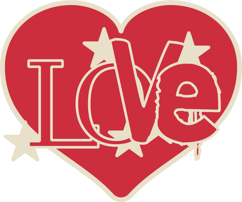 Vector de dibujo de corazón de contorno rojo con amor escrito en él