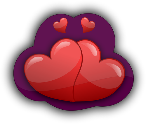 Grafis vektor empat mencintai hati dalam gelembung ungu