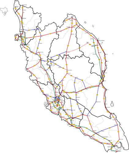 Carte des routes principales de peninsular Malaysia